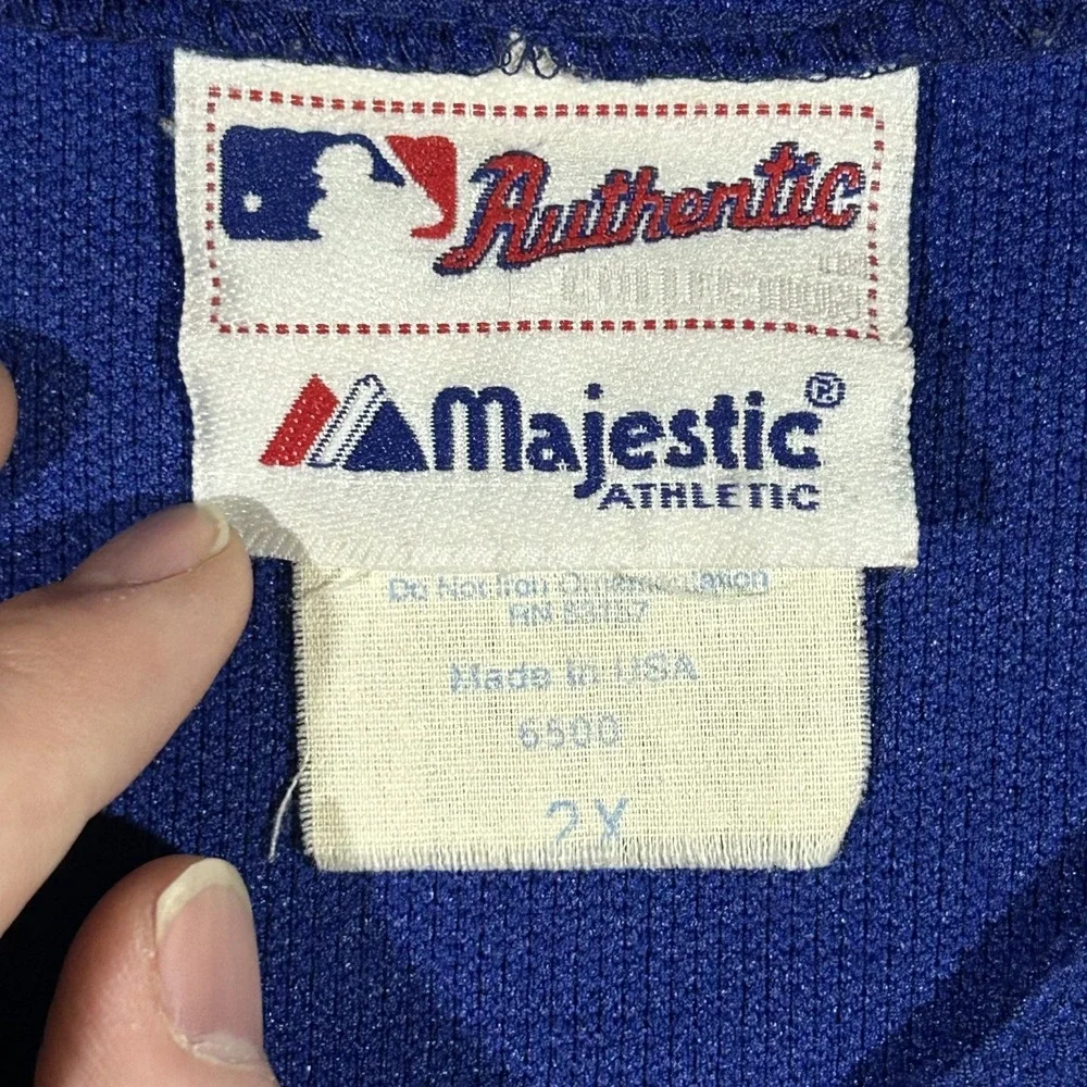 Vintage MAJESTIC LOS ANGELES DODGERS BLUE BASEBALL JERSEY 2XL BUTTON UP #3621